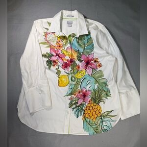 Chico's Fruit Tropical No Iron Button-Up Shirt